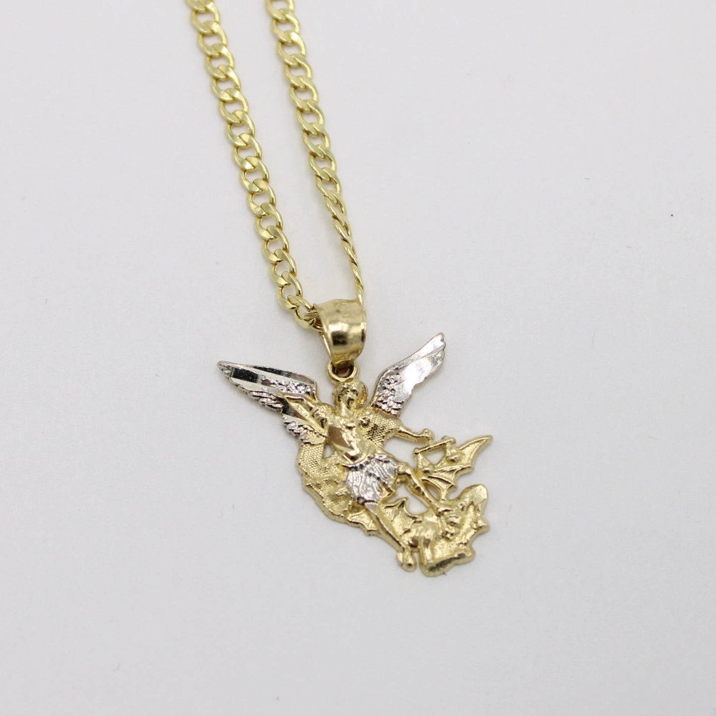 14k San Miguel Pendant Two Tones With Semi-Solid Cuban Chain Yellow Gold