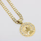 14K Virgen Maria Pendant (Red Stone) With Solid Cuban Chain Two Tones Yellow Gold