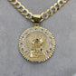 14K Virgen Maria Pendant (Red Stone) With Solid Cuban Chain Two Tones Yellow Gold