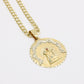 14K Virgen Maria Pendant (Red Stone) With Solid Cuban Chain Yellow Gold