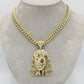 14K Jesus Face Pendant  with Miami Cuban Link Chain Yellow Gold