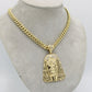 14K Jesus Face Pendant  with Miami Cuban Link Chain Yellow Gold