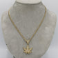 14K Weed Pendant Cz Stones With Semi-Solid Flat Cuban Chain Two Tones Yellow Gold