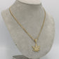 14K Weed Pendant Cz Stones With Semi-Solid Flat Cuban Chain Two Tones Yellow Gold