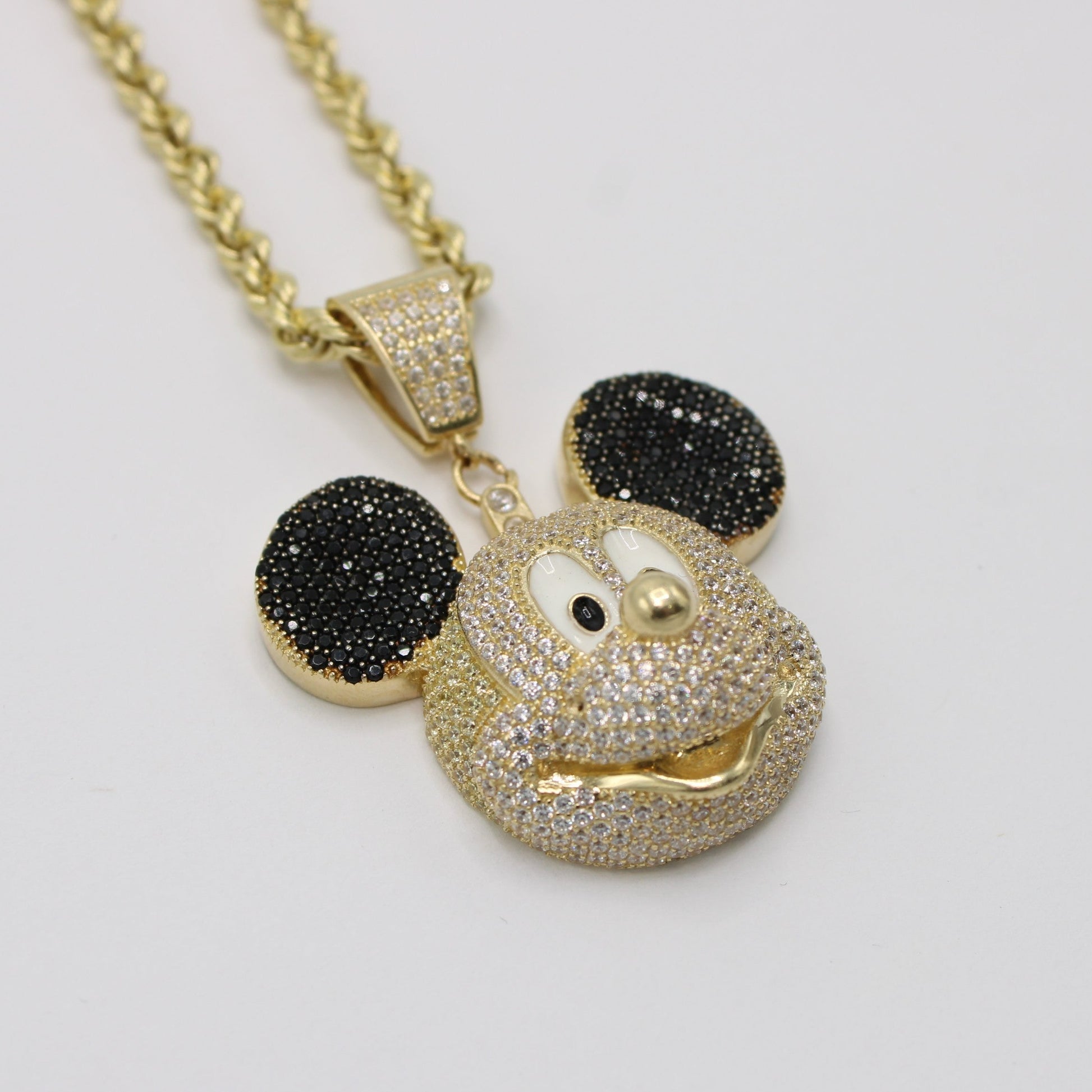 14K Mickey Mouse Cz Stones With Rope Chain Yellow Gold – Alex