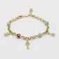 14K Bangle with Charms Cz Stones Yellow Gold
