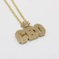 14K CEO Pendant Cz Stones With Rope Chain Yellow Gold