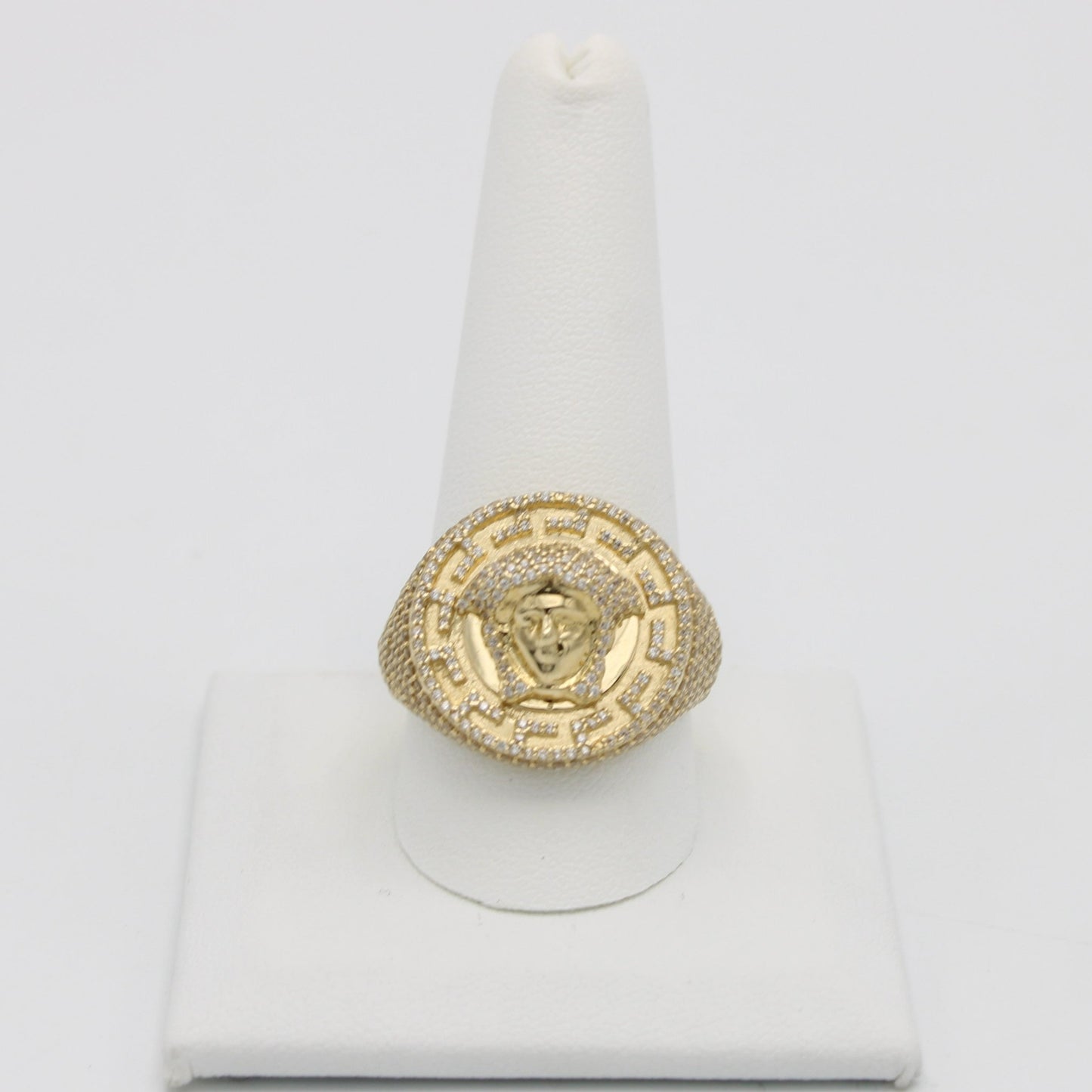 14K Medusa Men's Ring Cz Stones Yellow Gold