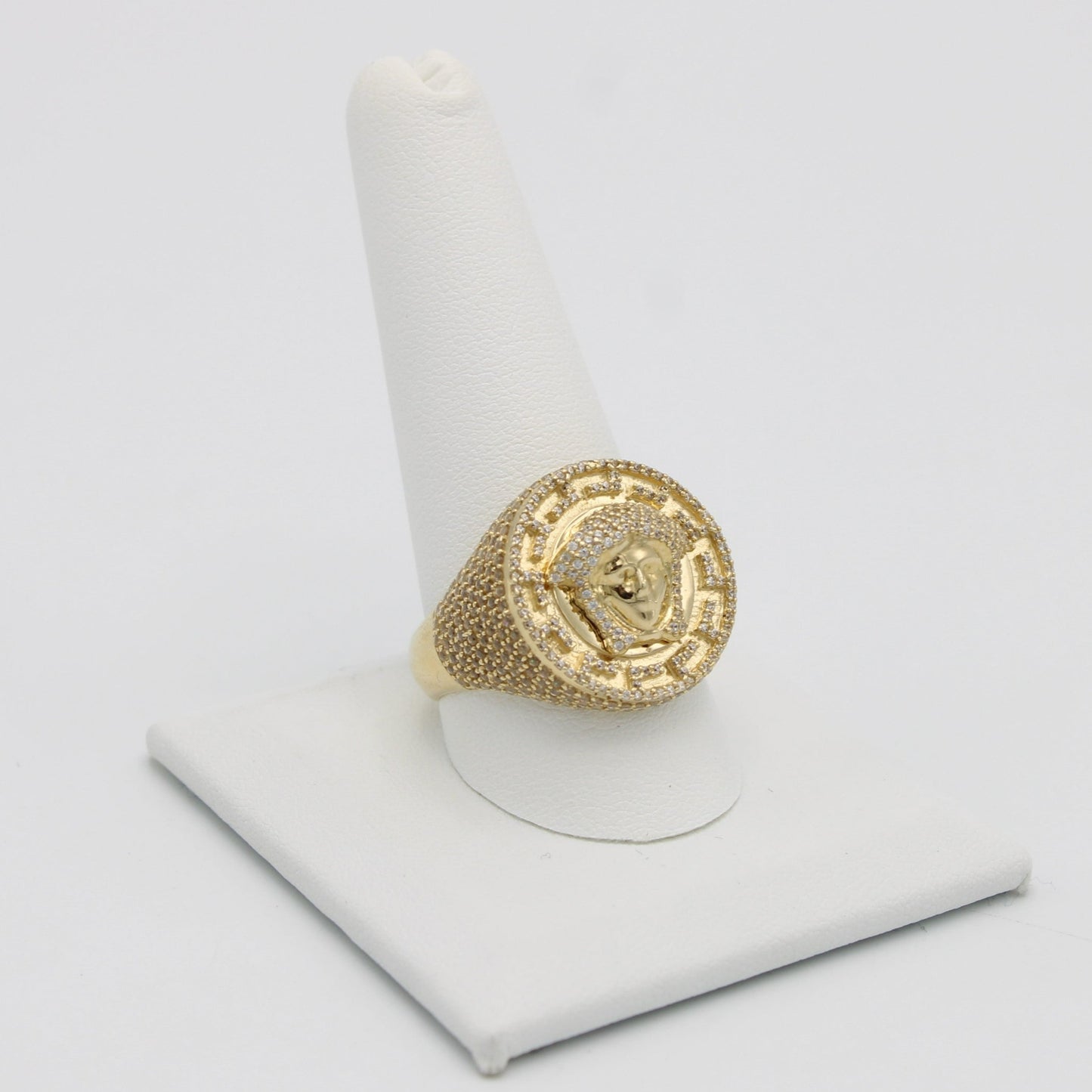 14K Medusa Men's Ring Cz Stones Yellow Gold