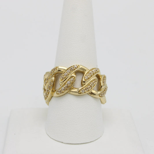 14K Men's Cuban Ring Cz Stones Yellow Gold
