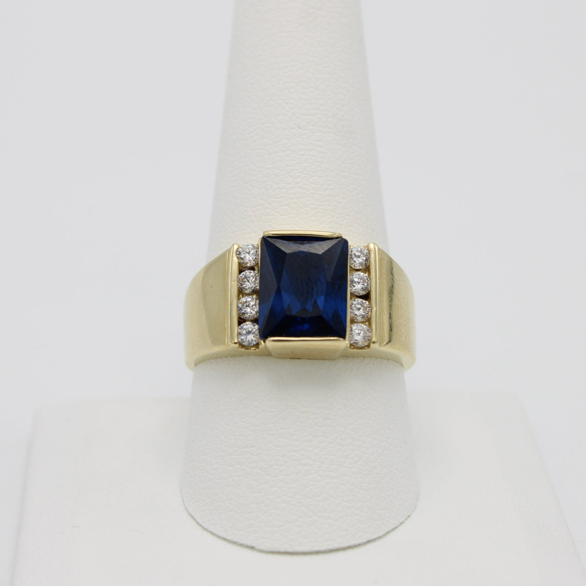 14K Men's Ring Cz Stones (Blue Stone) Yellow Gold – Alex Diamond