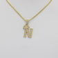 14K Crown Initial Name (N) Cz Stones With Solid Flat Cuban Chain Yellow Gold