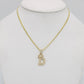 14K Crown Initial Name (D) Cz Stones With Solid Flat Cuban Chain Yellow Gold