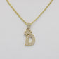 14K Crown Initial Name (D) Cz Stones With Solid Flat Cuban Chain Yellow Gold