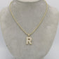 14K Initial Name (R) Cz Stones/Baguette with Ice Chain Yellow Gold