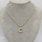 14K Initial Name (C) Cz Stones/Baguette With Ice Chain Yellow Gold