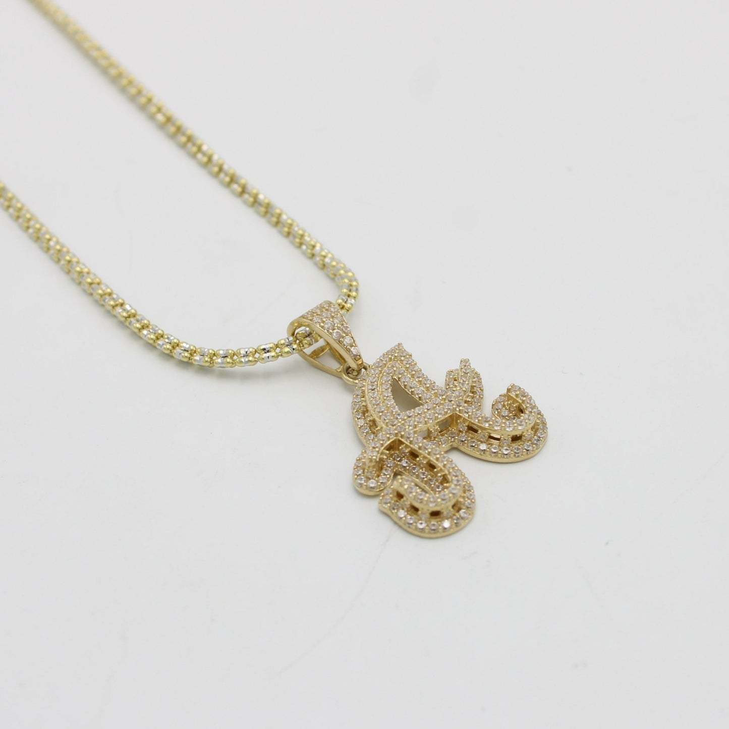 14K Initial Name (A) Cz Stones With Ice Chain Yellow Gold