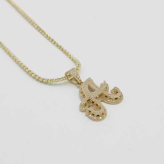 14K Initial Name (A) Cz Stones With Ice Chain Yellow Gold