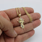 14k Divino Niño Pendant  Two Tones With Semi-Solid Flat Cuban Chain Yellow Gold