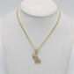 14K Pray Hands Pendant Cz Stones With Semi-Solid Flat Cuban Chain Yellow Gold
