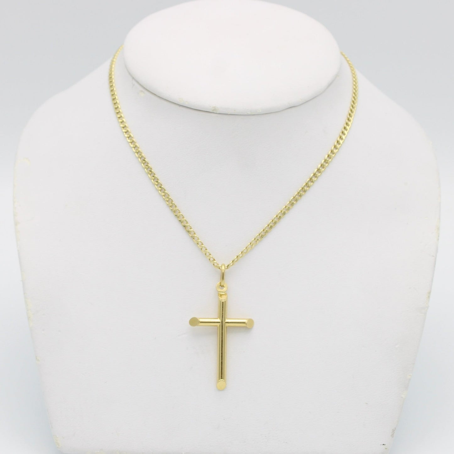 14K Cross Pendant With Semi-Solid Flat Cuban Chain Yellow Gold