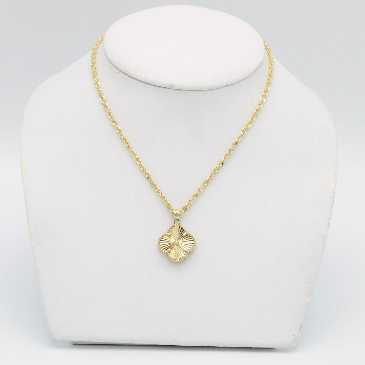 14K Fancy VC Pendant Cz With Rope Chain Yellow Gold