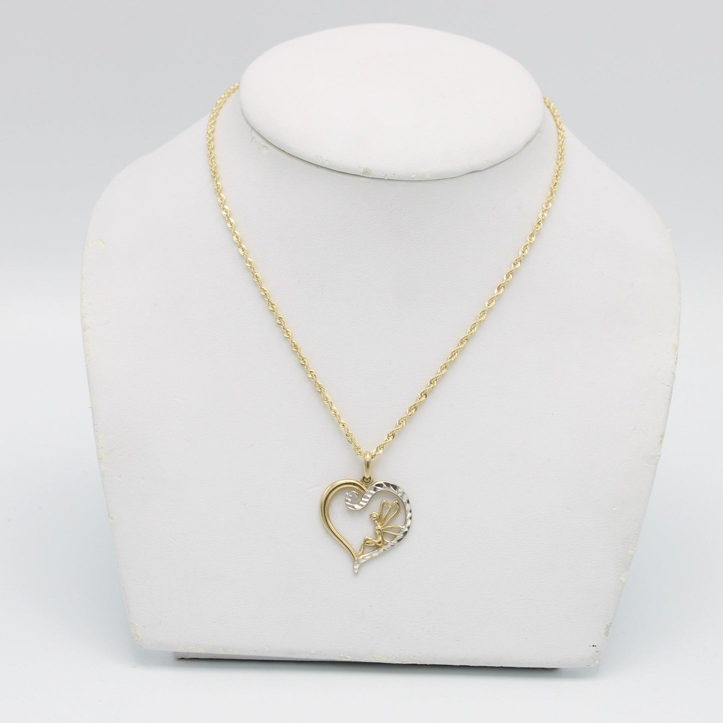 14K Heart Pendant Cz Stones With Rope Chain Yellow Gold