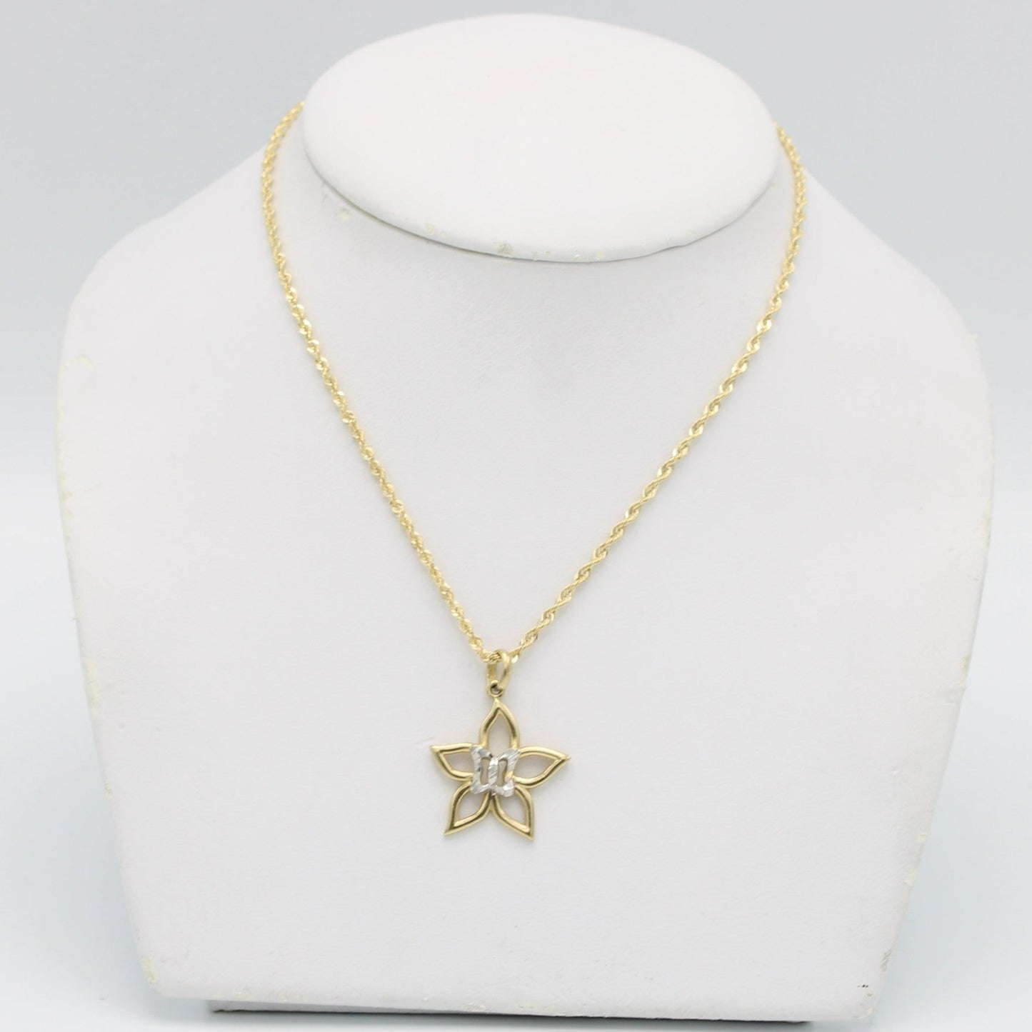 14K Star Pendant Two Tones With Rope Chain Yellow Gold