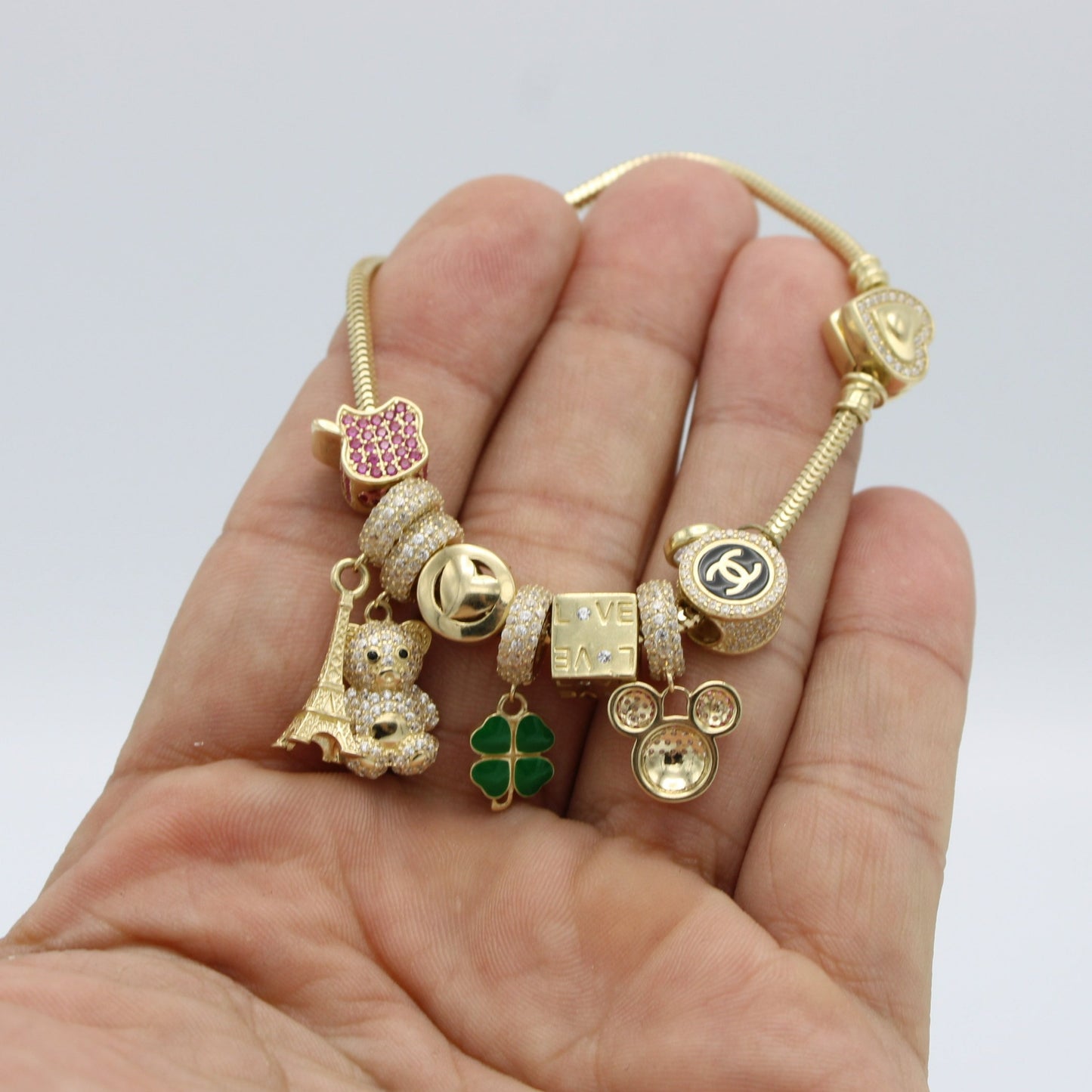 14K Bangle with Charms Yellow Gold