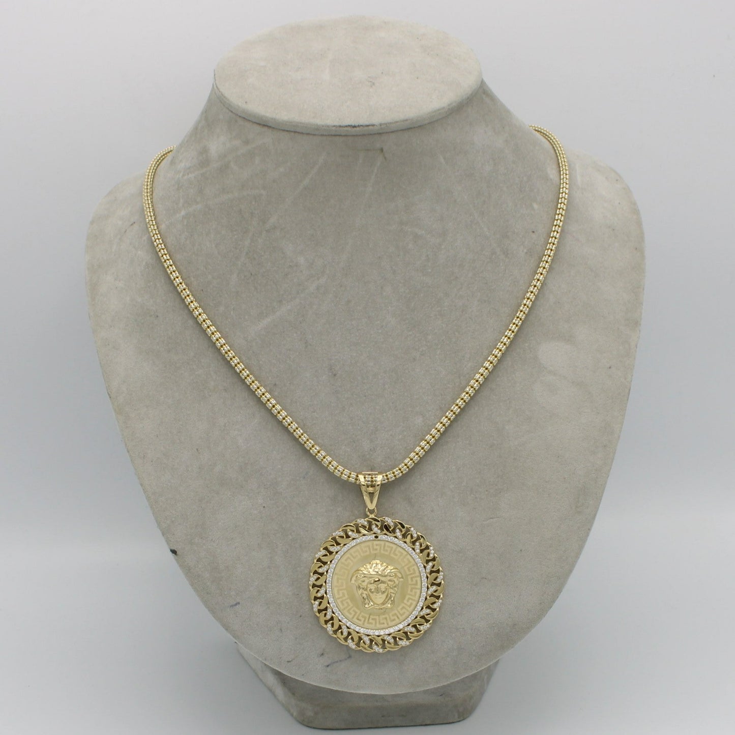 14K Medusa Pendant  Cz Stones With Ice Chain Yellow Gold