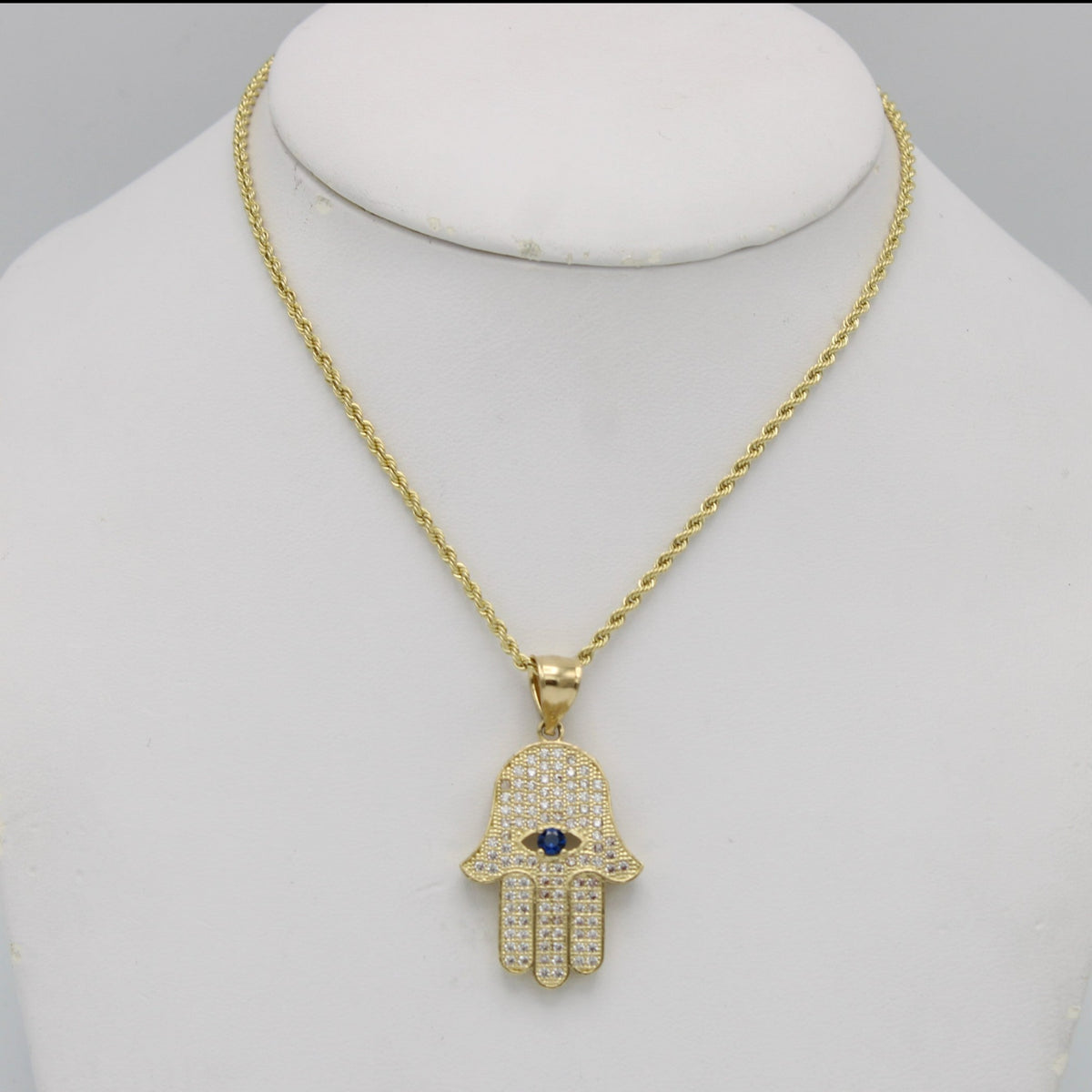 Hamsa Rope Chain 14K Hamsa Pendant Cz Stones With Rope Chain Yellow Gold – Alex Diamond ...