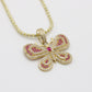 14K Butterfly Pendant Cz Stones With Ice Chain Yellow Gold