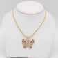14K Butterfly Pendant Cz Stones With Ice Chain Yellow Gold