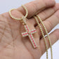 14K Cross Pendant Cz Stones With Ice Chain Yellow Gold