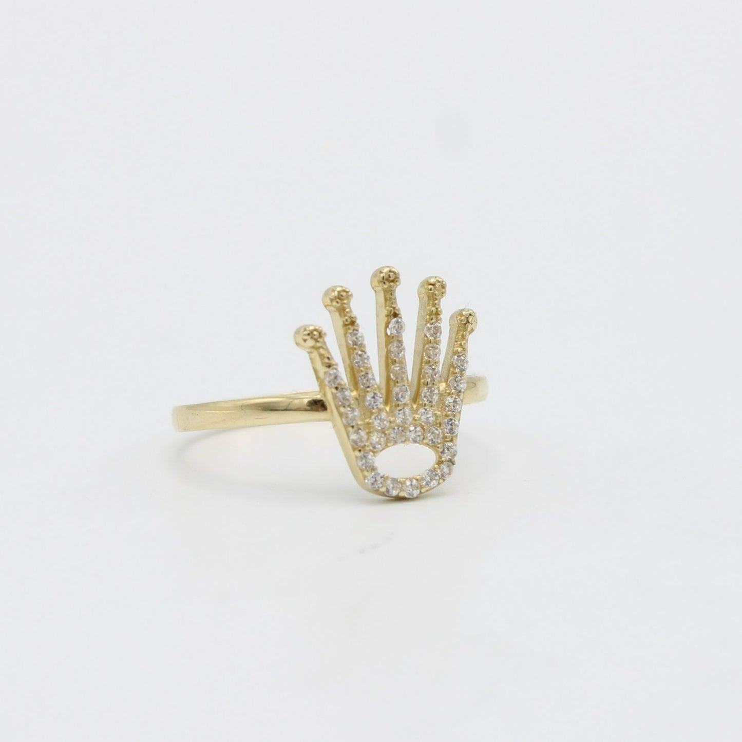 14K Crown Ring Cz Stones Yellow Gold