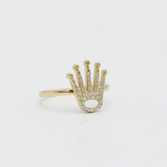 14K Crown Ring Cz Stones Yellow Gold