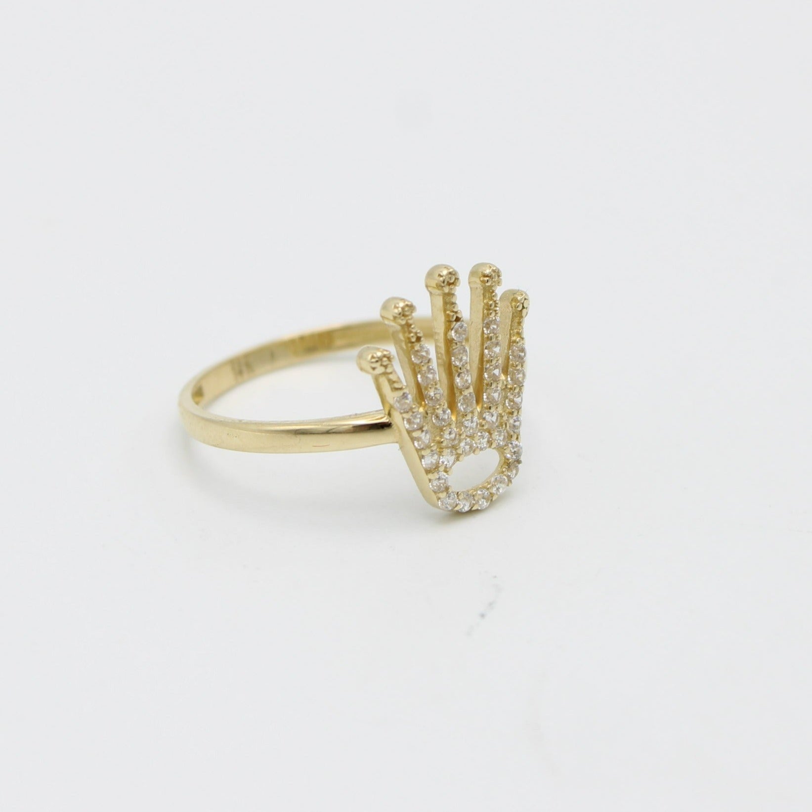14K Crown Ring Cz Stones Yellow Gold