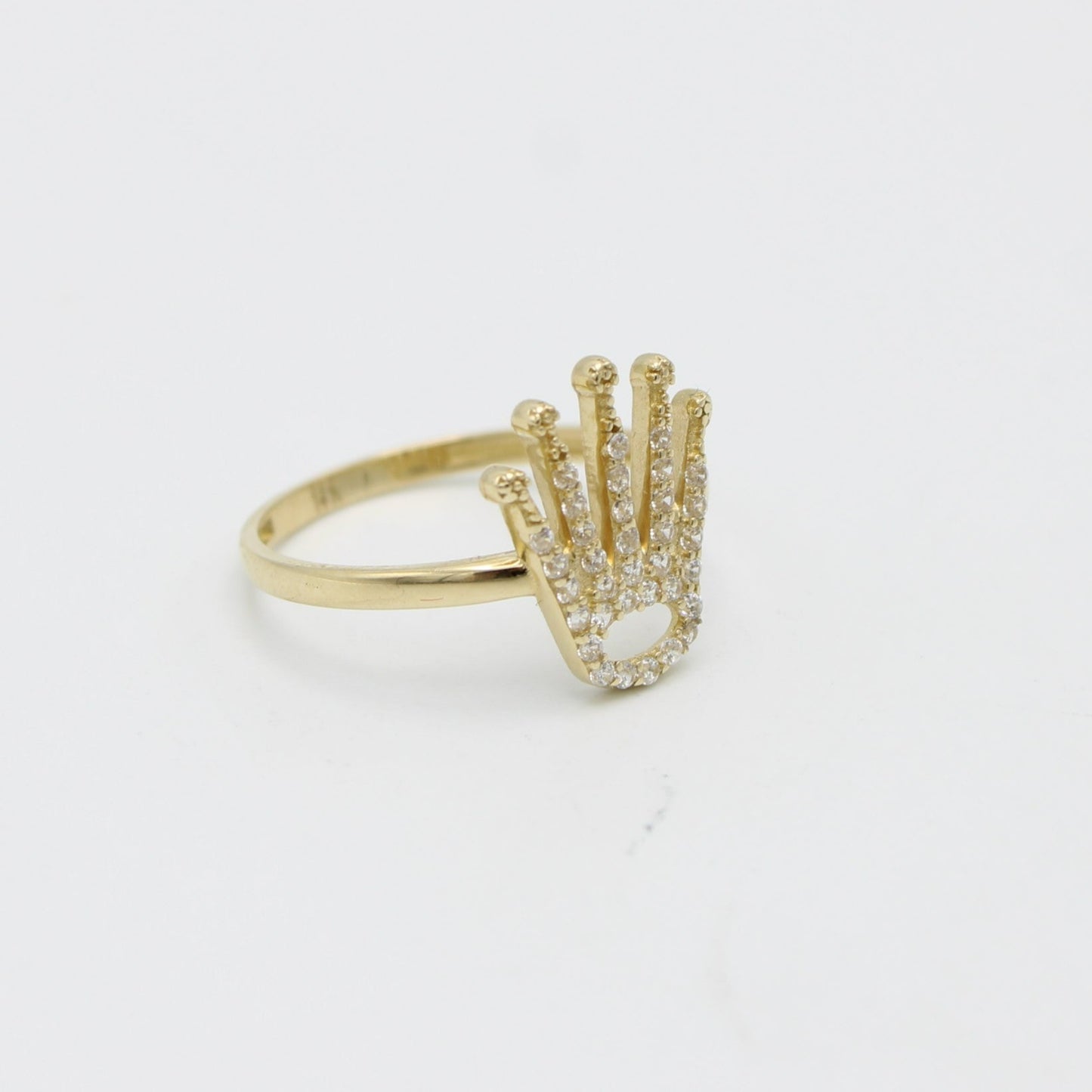 14K Crown Ring Cz Stones Yellow Gold