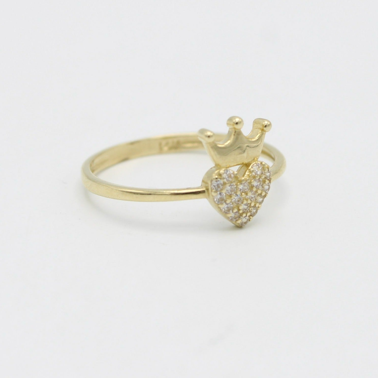 14K Crown / Heart Cz Stones Yellow Gold
