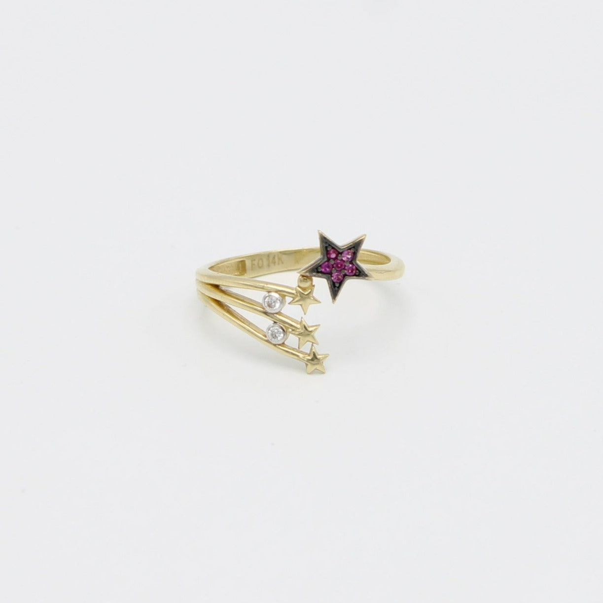 14K Star Ring Cz Stones Yellow Gold