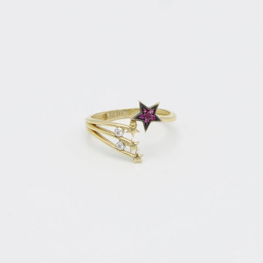 14K Star Ring Cz Stones Yellow Gold