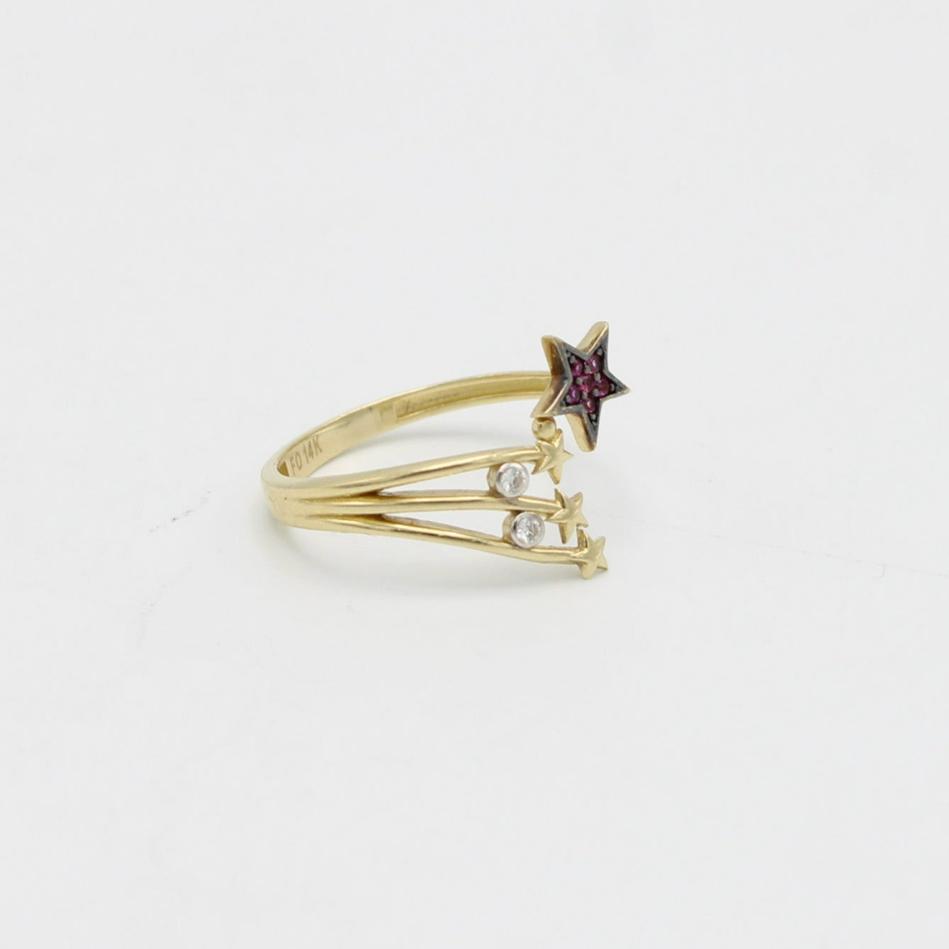14K Star Ring Cz Stones Yellow Gold