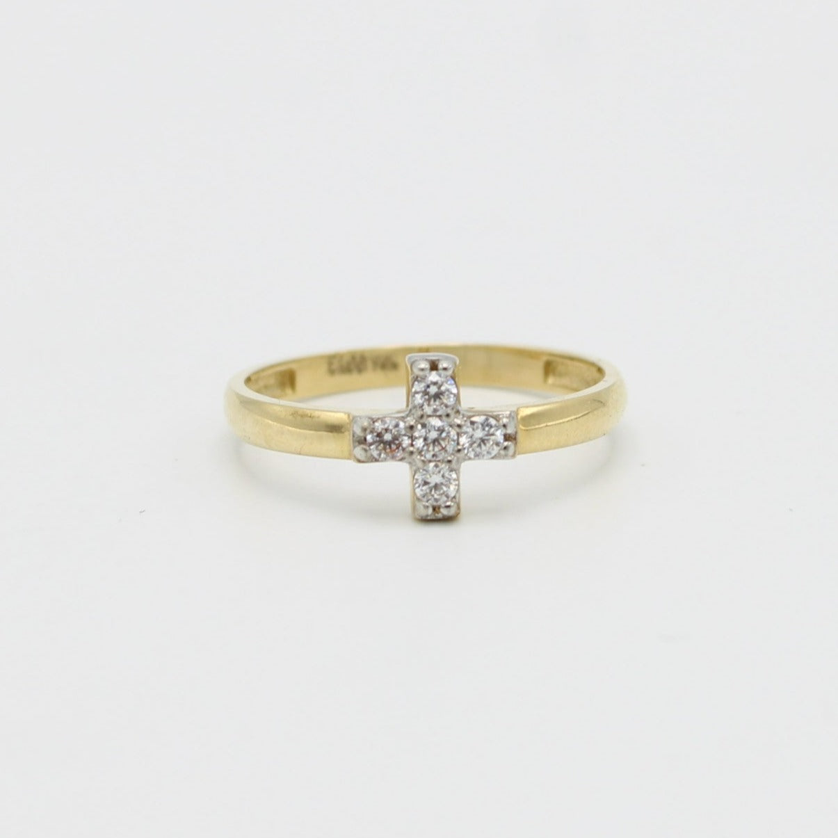 14K Cross Ring Cz Stones Yellow Gold