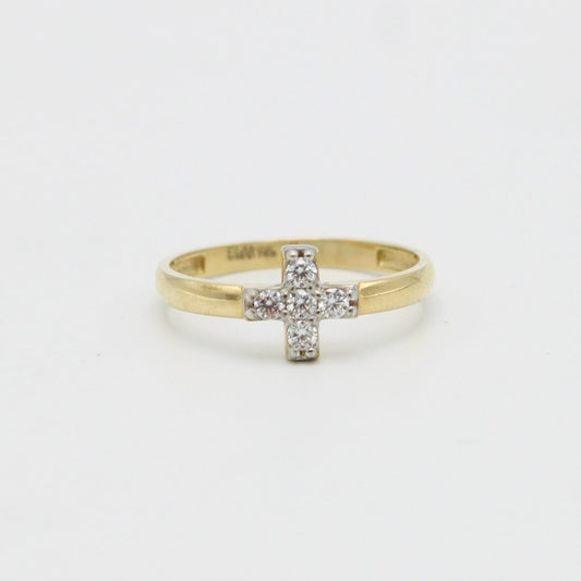14K Cross Ring Cz Stones Yellow Gold