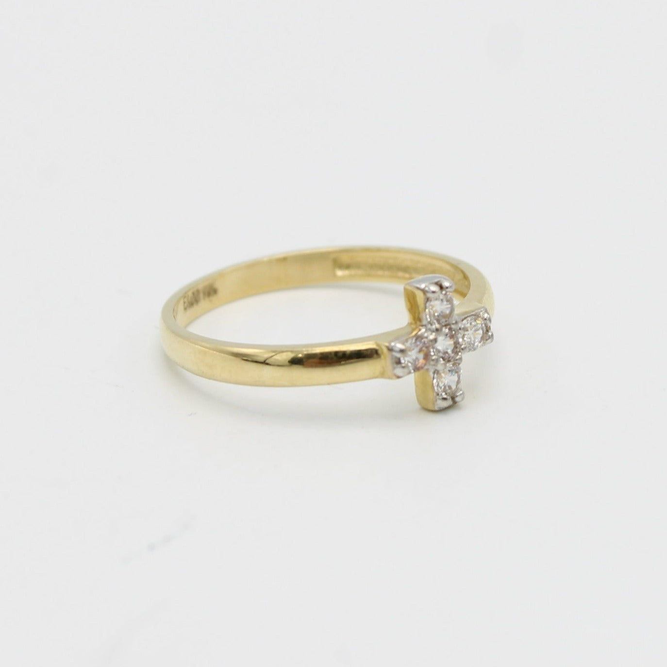 14K Cross Ring Cz Stones Yellow Gold