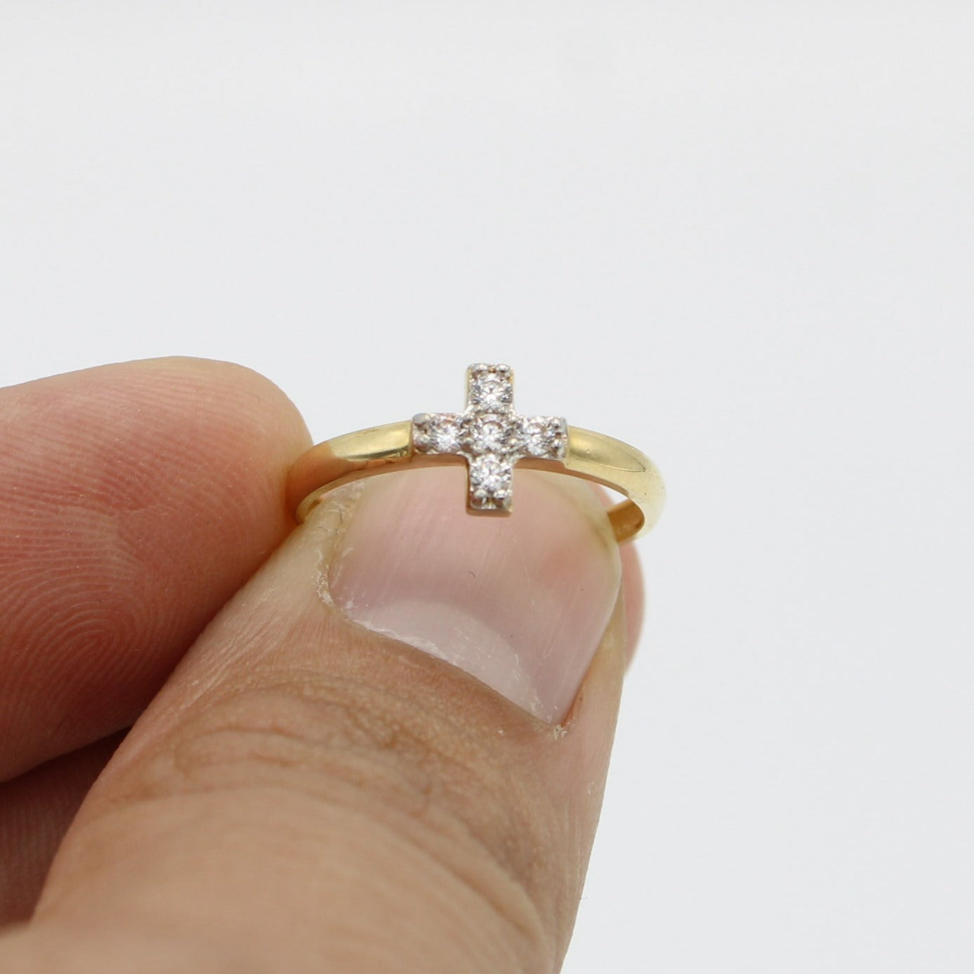 14K Cross Ring Cz Stones Yellow Gold