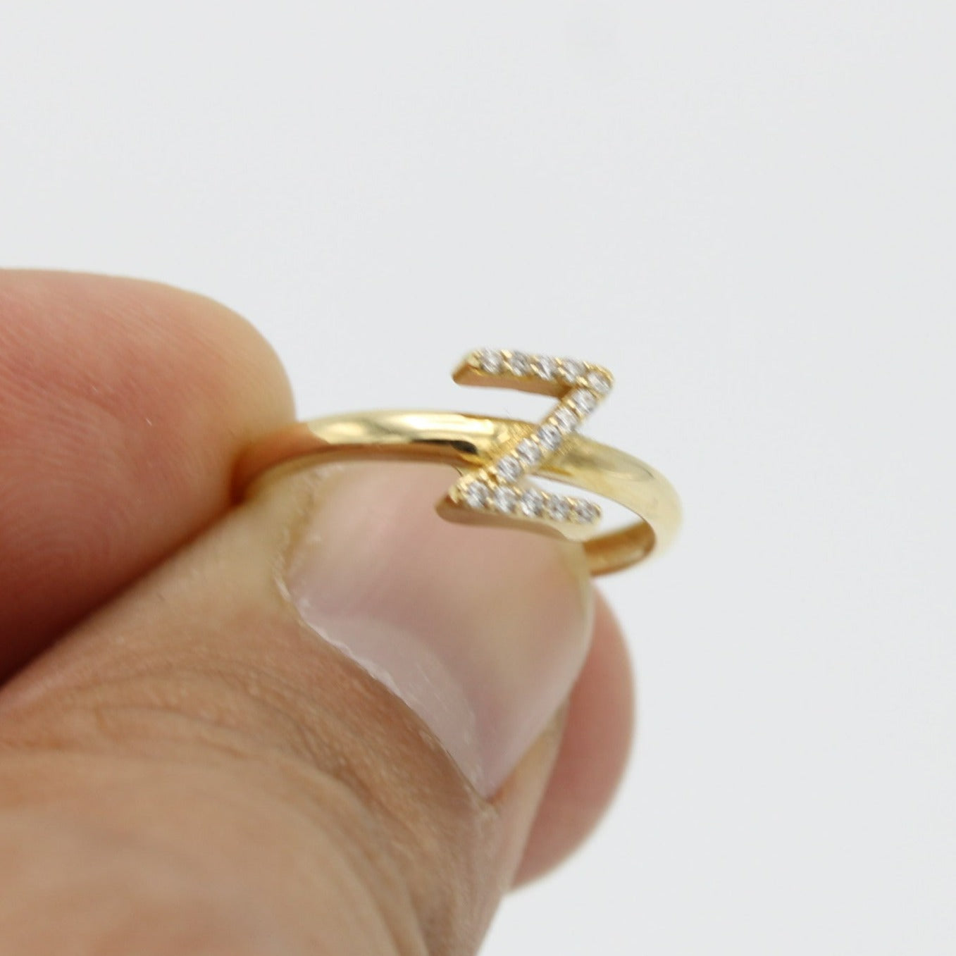 14K Initial Name ( Z ) Ring Cz Stones Yellow Gold