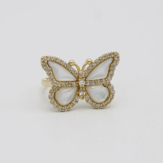 14K Butterfly Ring Cz Stones Yellow Gold