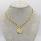 14K Santa Barbara Pendant Cz Stones With Semi-Solid Flat Cuban Chain Yellow Gold