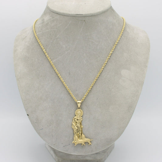 14K San Lazaro Pendant With Rope Chain Yellow Gold